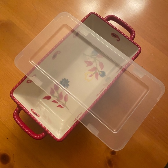 vb Loaf Pan with Lid Two Handles Ceramic Flowers Poinsettias - Picture 7 of 14